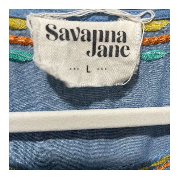 Savanna Jane Women’s Large Chambray Boho Dress Embroidered Geometric Y2K - Picture 5 of 9
